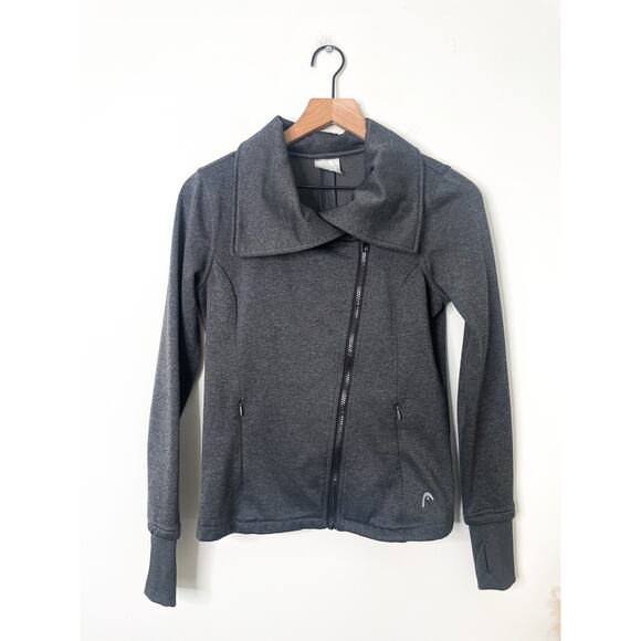 HEAD Gray Moto Jacket XS Asymmetrical Zip Up Lightweight Collared Coat - Picture 2 of 8